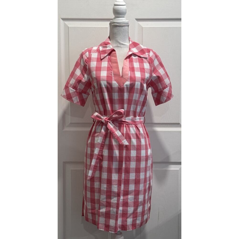 Vineyard Vines Size 8 Pink White Gingham Buffalo Check Shirt Dress Belted - Picture 1 of 10